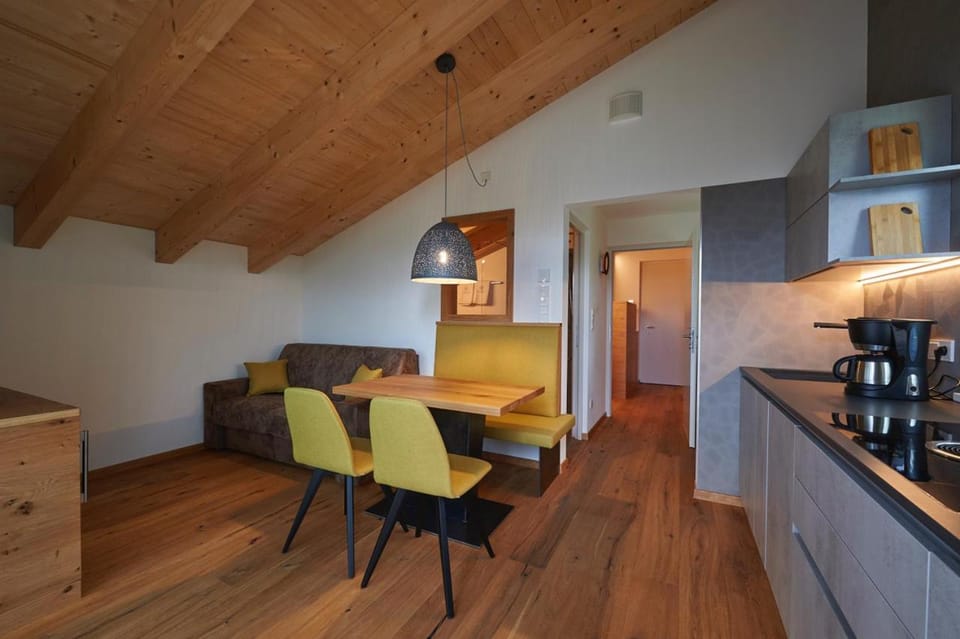 Kitchen or kitchenette, Living room, Seating area, Dining area