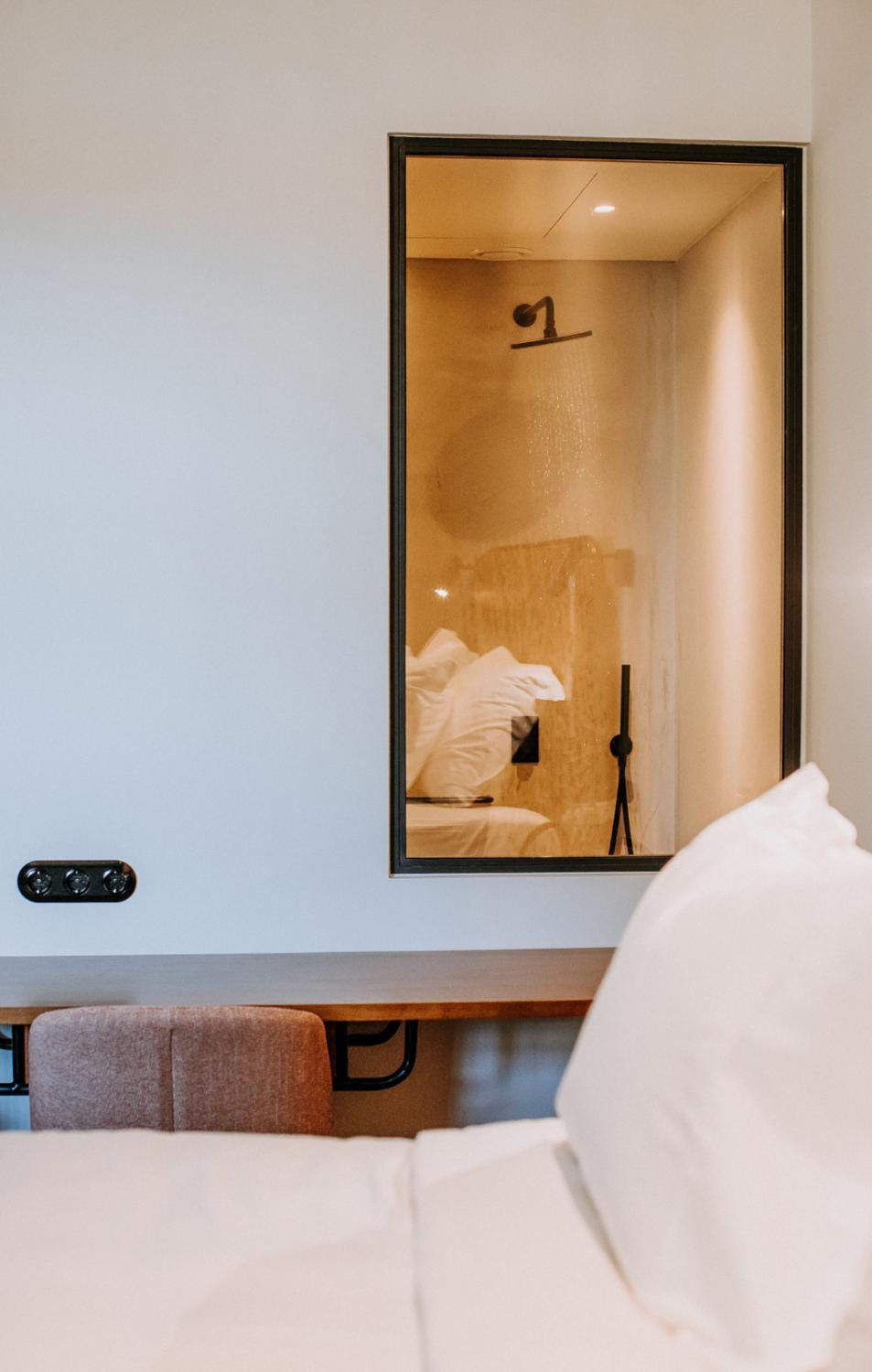 Shower, Bed, Bedroom