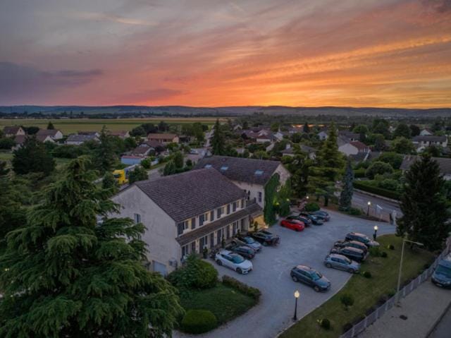 Property building, Bird's eye view, Sunset, Parking