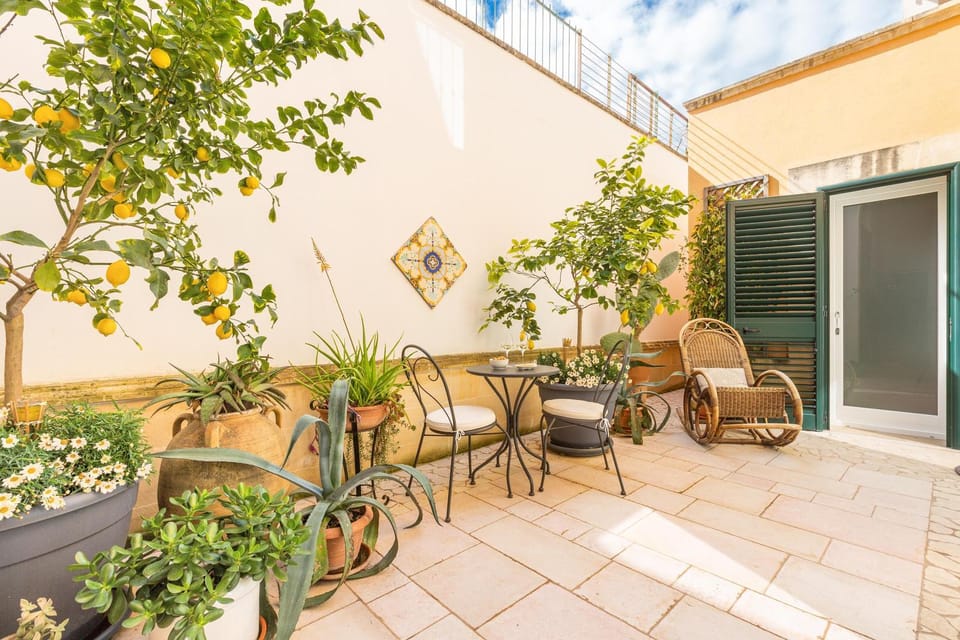 Property building, Patio, Spring, Day, View (from property/room), Balcony/Terrace, Garden view, Inner courtyard view, furniture