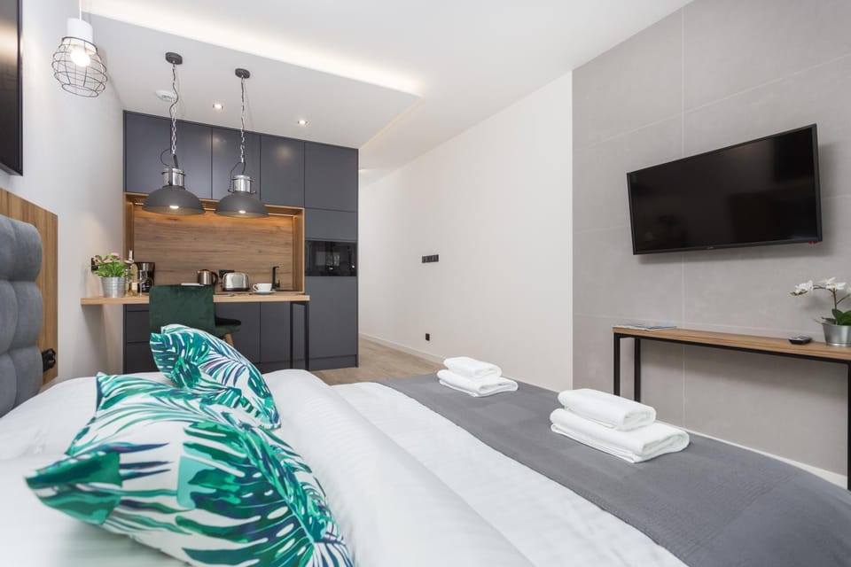 Bed, TV and multimedia, Kitchen or kitchenette, Bedroom