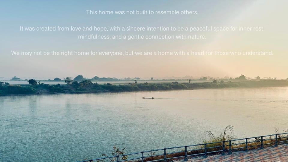 Natural landscape, Text overlay, River view, Sunrise