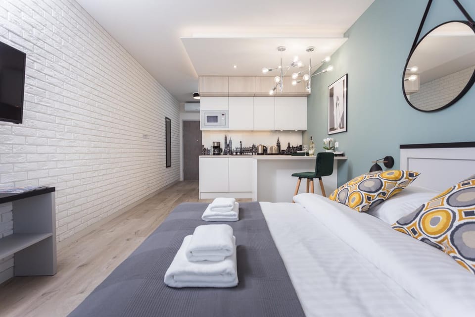 Bed, Kitchen or kitchenette, Photo of the whole room, minibar, towels