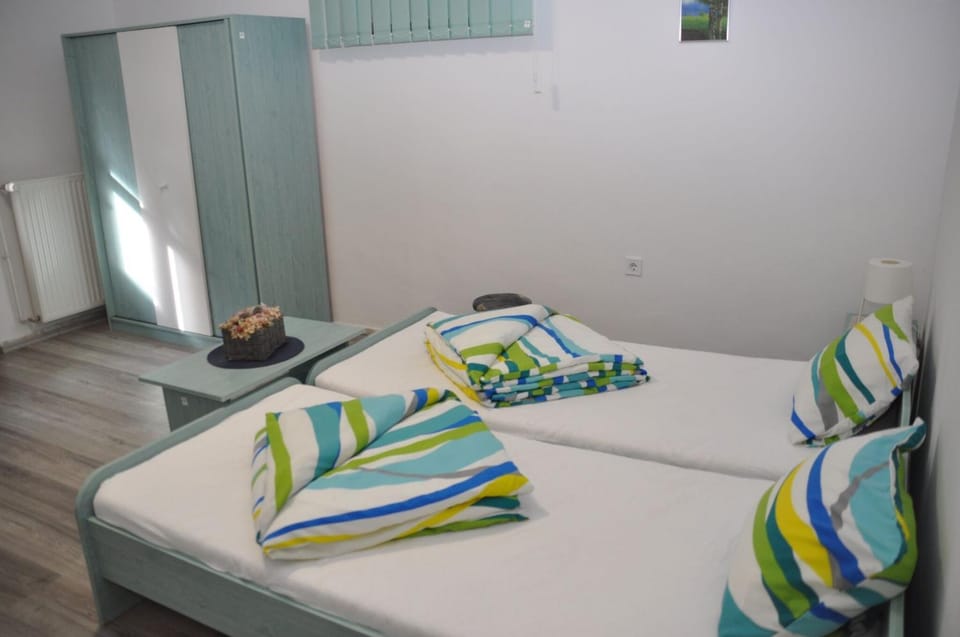 Bed, wardrobe