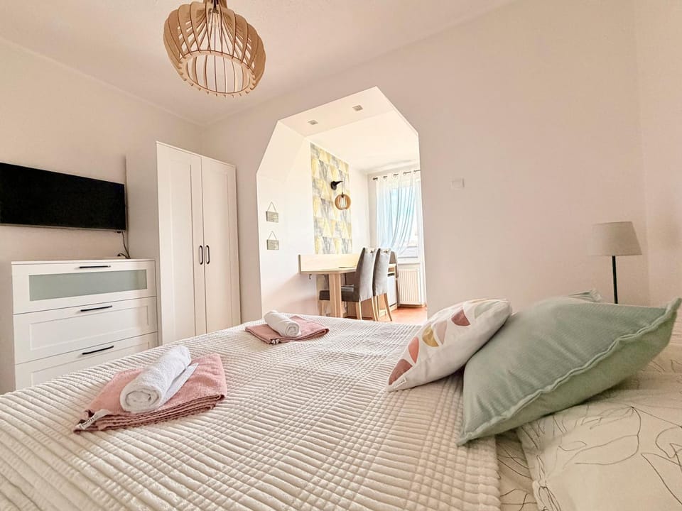 Bed, wardrobe
