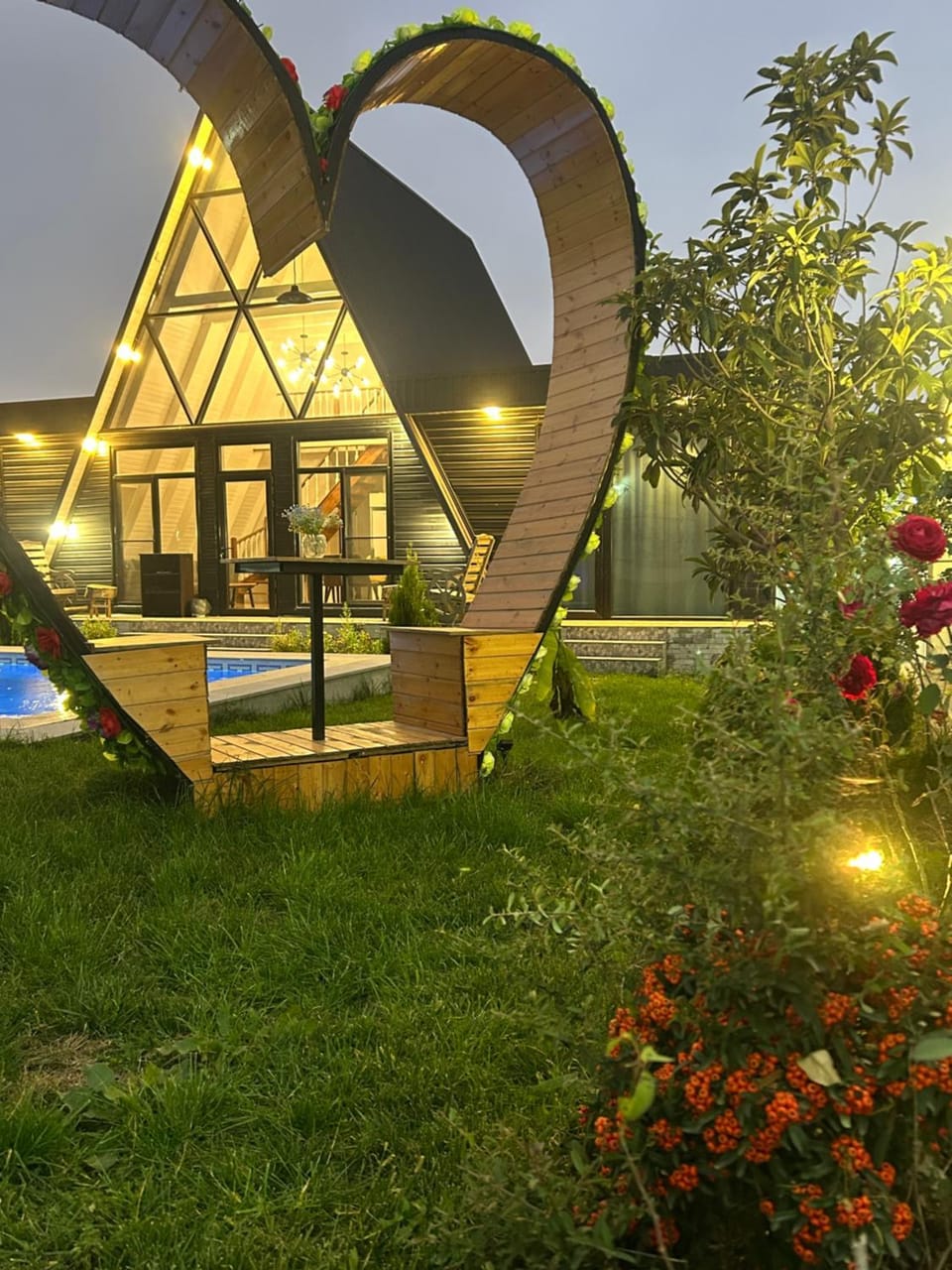 Night, Natural landscape, Garden, Garden view, Pool view, Swimming pool