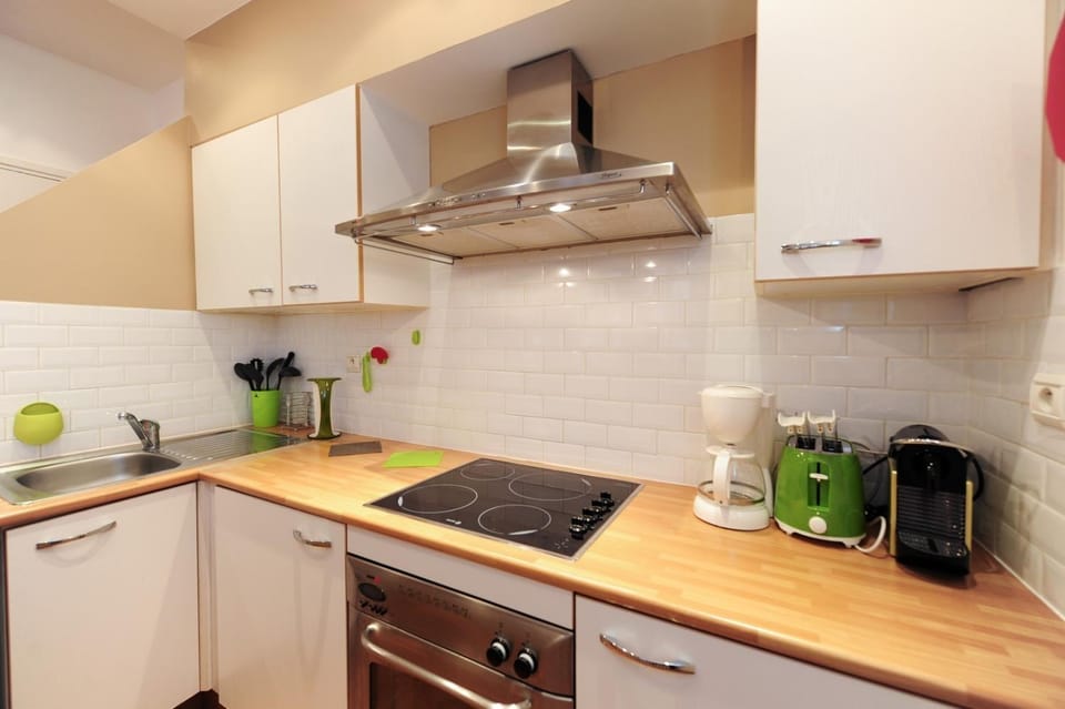 Kitchen or kitchenette, stove