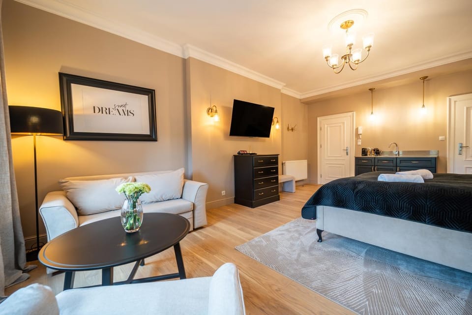 Bed, TV and multimedia, Kitchen or kitchenette, Living room, Photo of the whole room, Seating area, Evening entertainment, Bedroom