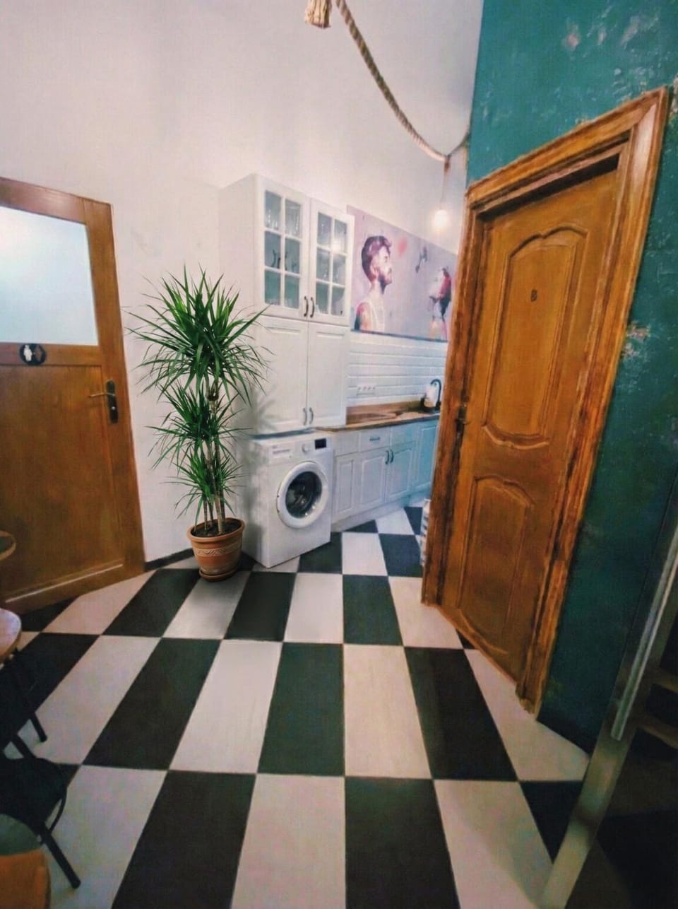 Kitchen or kitchenette, Decorative detail, stove, washing machine