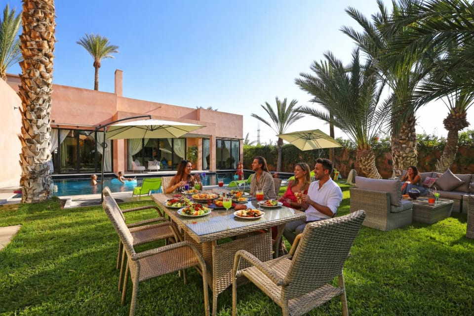 People, Living room, Dining area, Garden view, Pool view