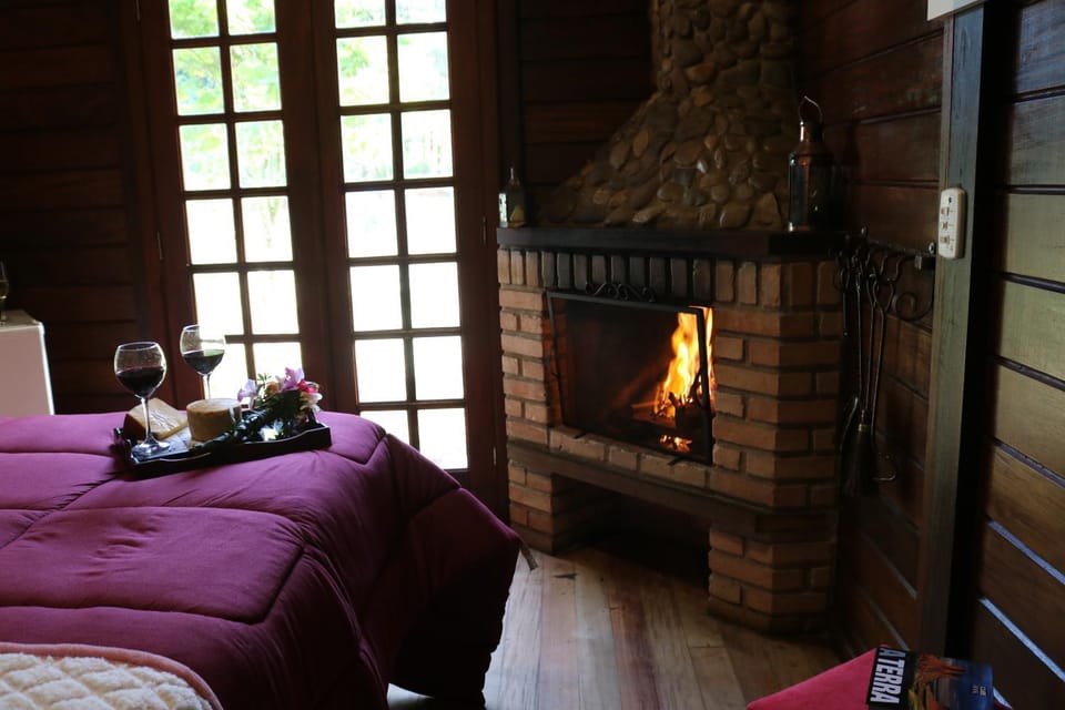 Bed, fireplace