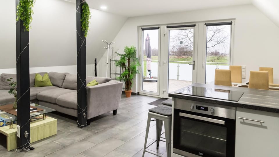 Kitchen or kitchenette, Living room, Dining area, stove, kitchen