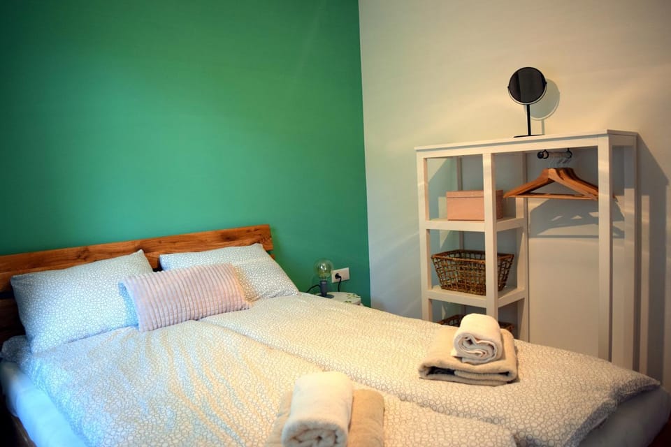 Bed, Photo of the whole room, Bedroom, towels, wardrobe