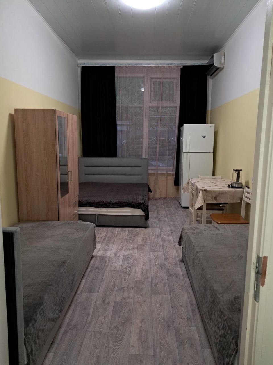Bed, wardrobe