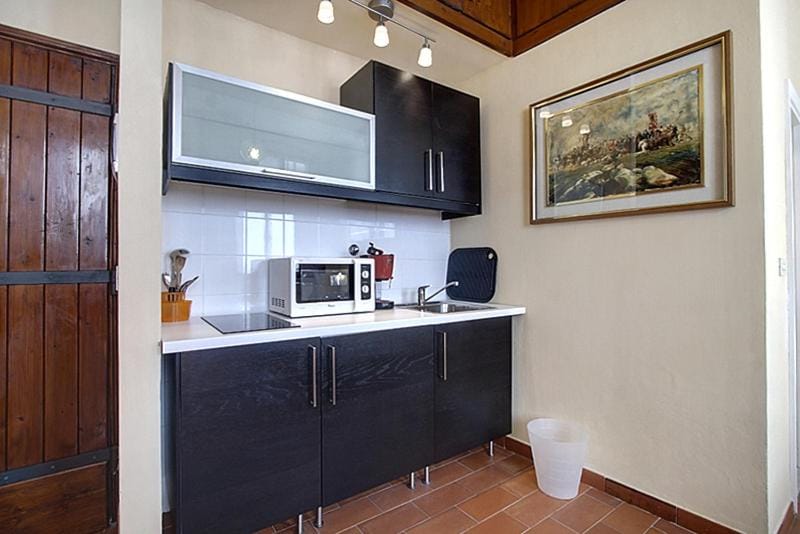 Kitchen or kitchenette, minibar, stove