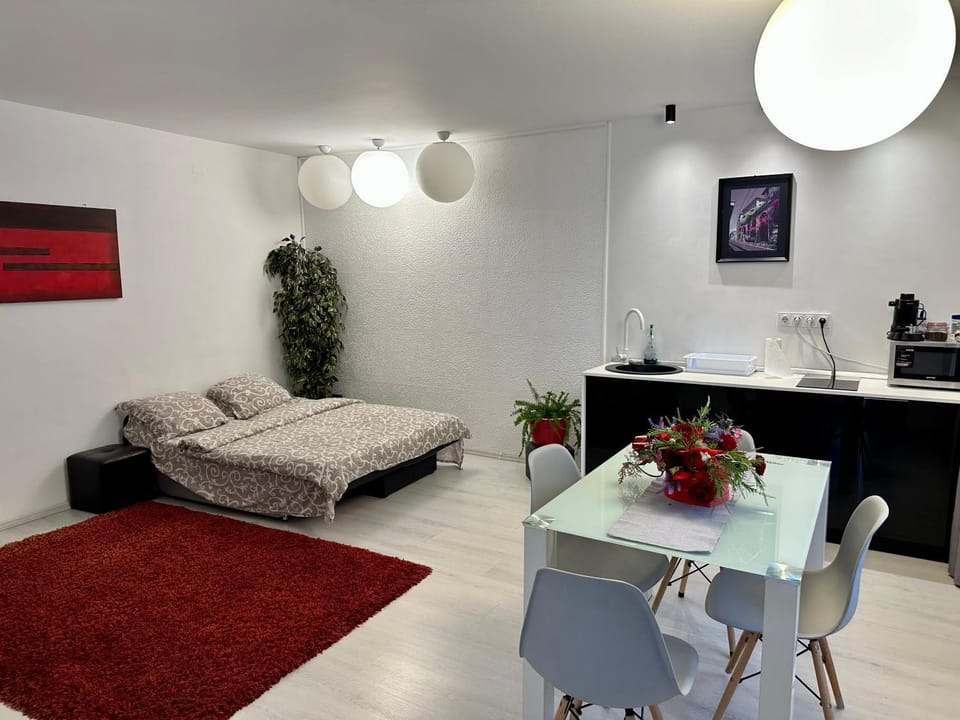 Bed, TV and multimedia, Kitchen or kitchenette, Living room, Photo of the whole room, Seating area, Dining area, Bedroom