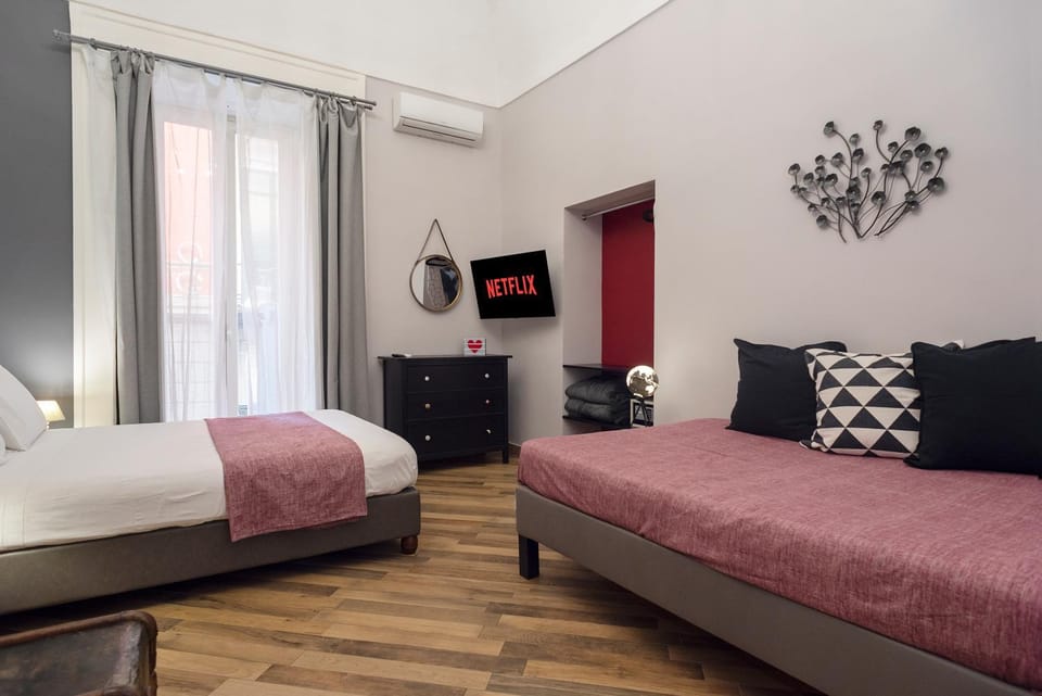Bed, TV and multimedia, Balcony/Terrace, Decorative detail, Bedroom, furniture, locker, safe, trouser press, wardrobe, air conditioner