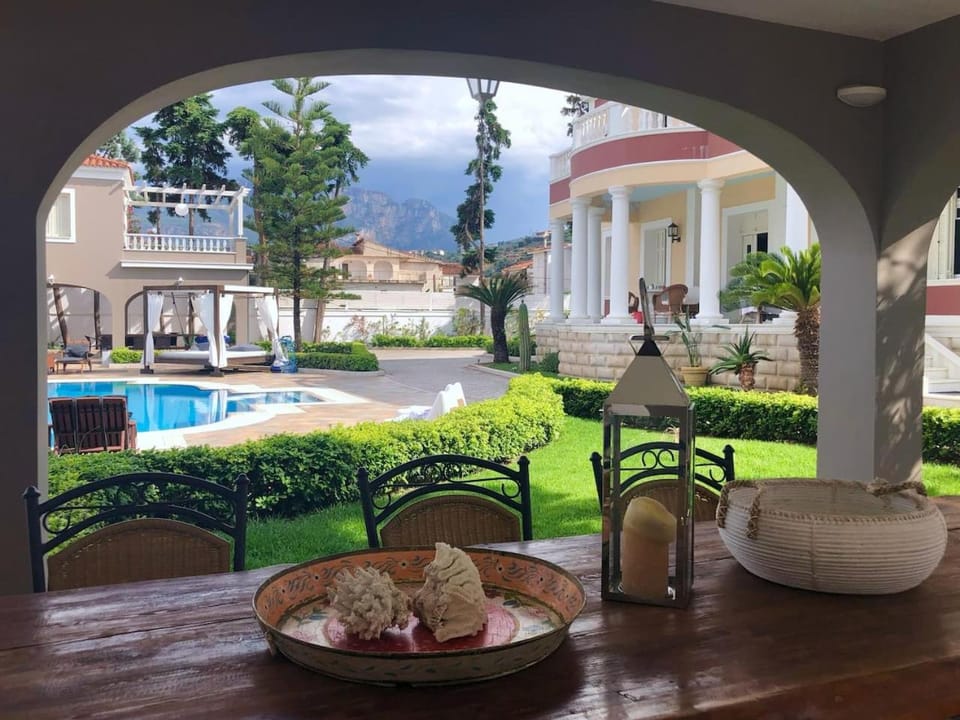 Decorative detail, Garden view, Pool view, Swimming pool, Swimming pool, Sunset