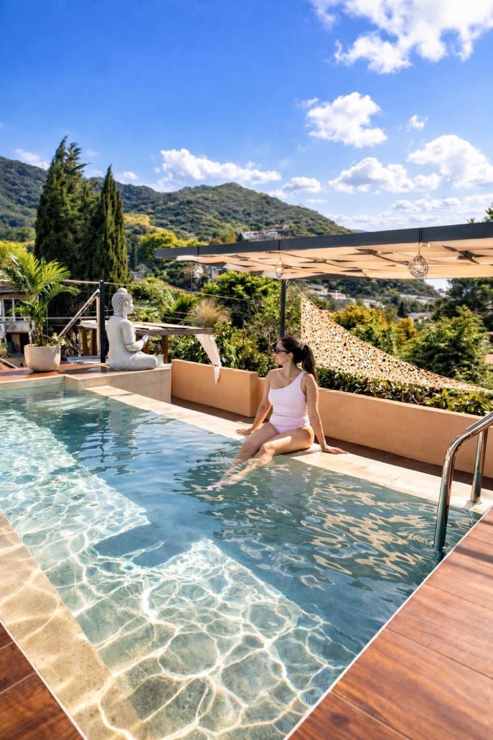 People, Natural landscape, Mountain view, Pool view, Swimming pool