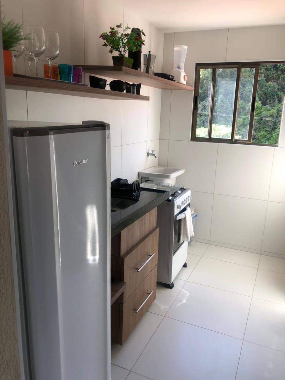 Kitchen or kitchenette, stove