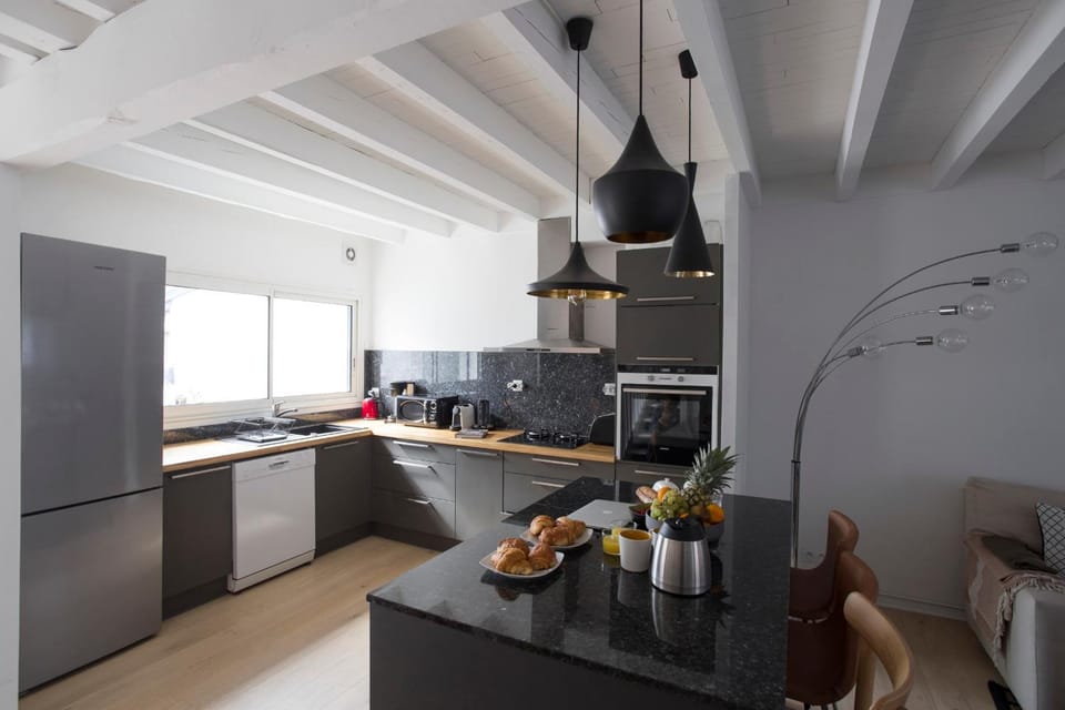 Kitchen or kitchenette, oven, stove, toaster