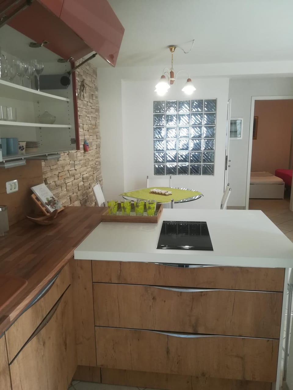 Kitchen or kitchenette, stove