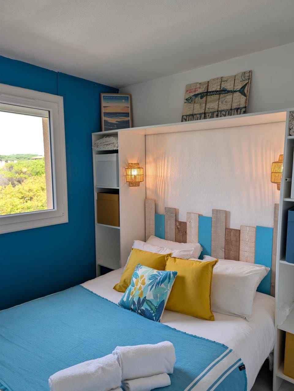 Bed, Bedroom, City view, wardrobe