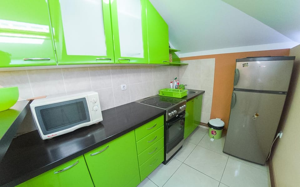 Kitchen or kitchenette, stove