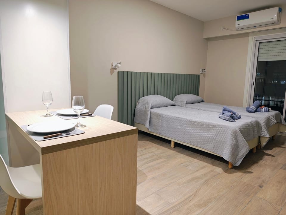 Bed, Photo of the whole room, Bedroom, towels, air conditioner