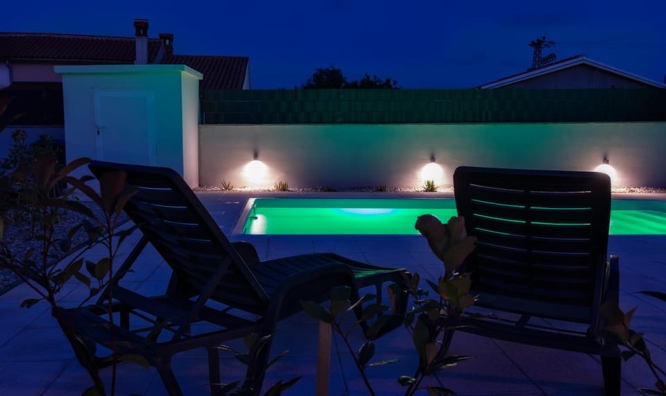 Patio, Night, Garden, Pool view, Swimming pool, sunbed