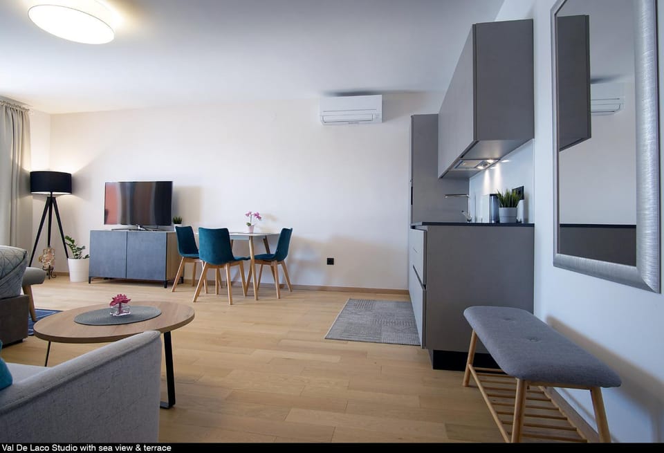 Living room, kitchen, air conditioner