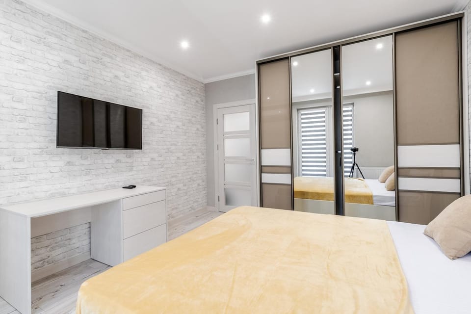 Bed, wardrobe