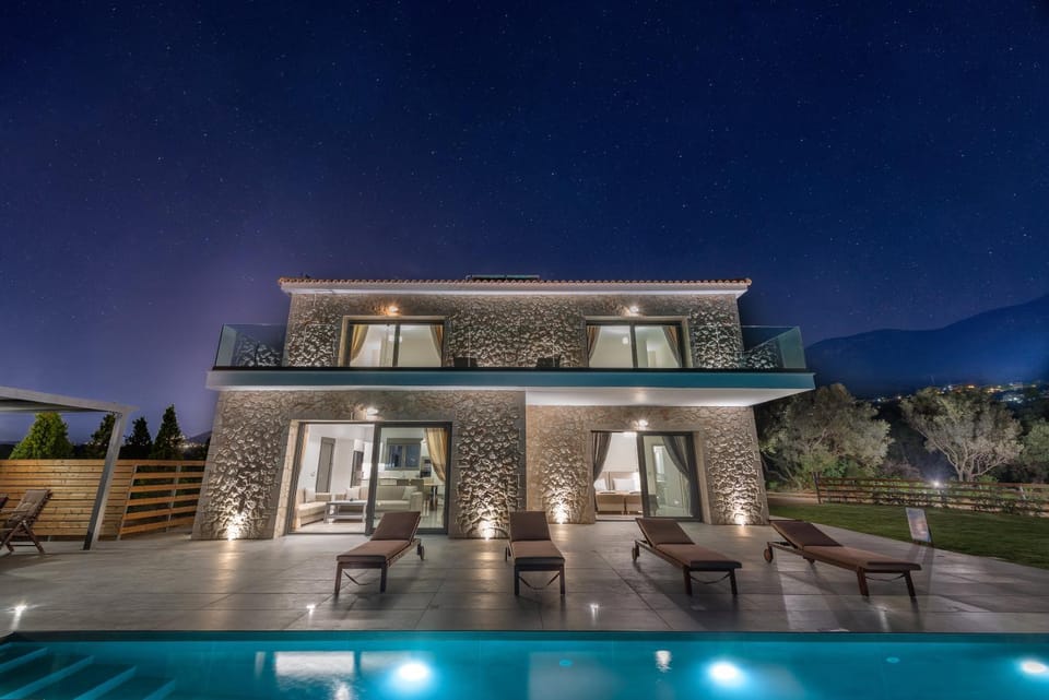 Property building, Night, Swimming pool