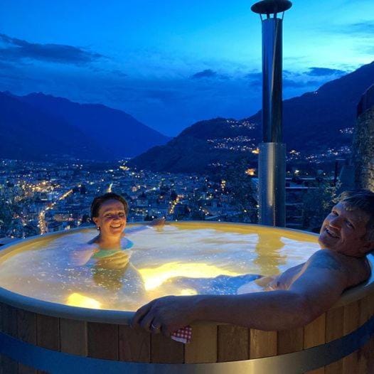 Night, People, Natural landscape, Mountain view, Pool view, Swimming pool, group of guests, Open Air Bath