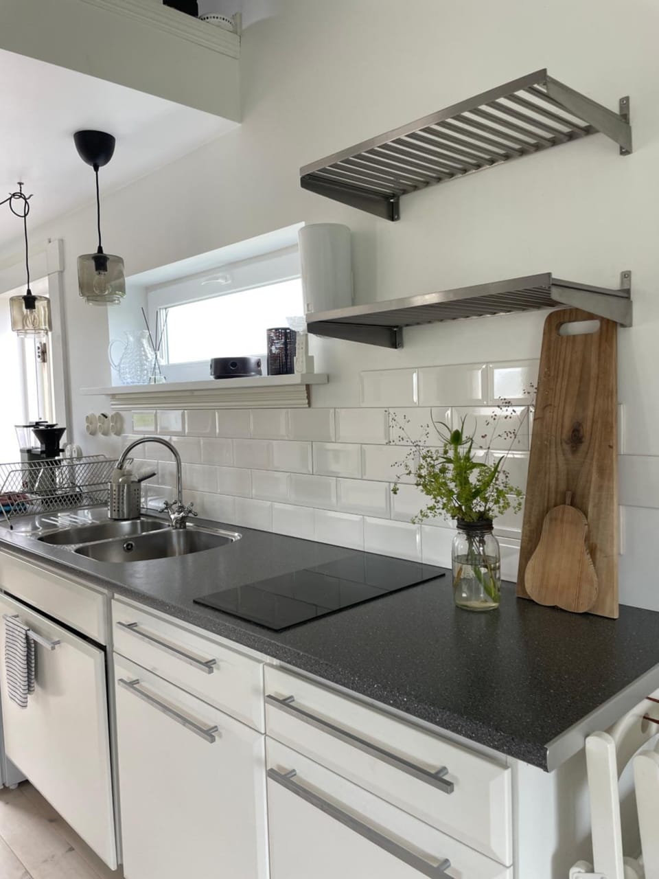 Kitchen or kitchenette, stove