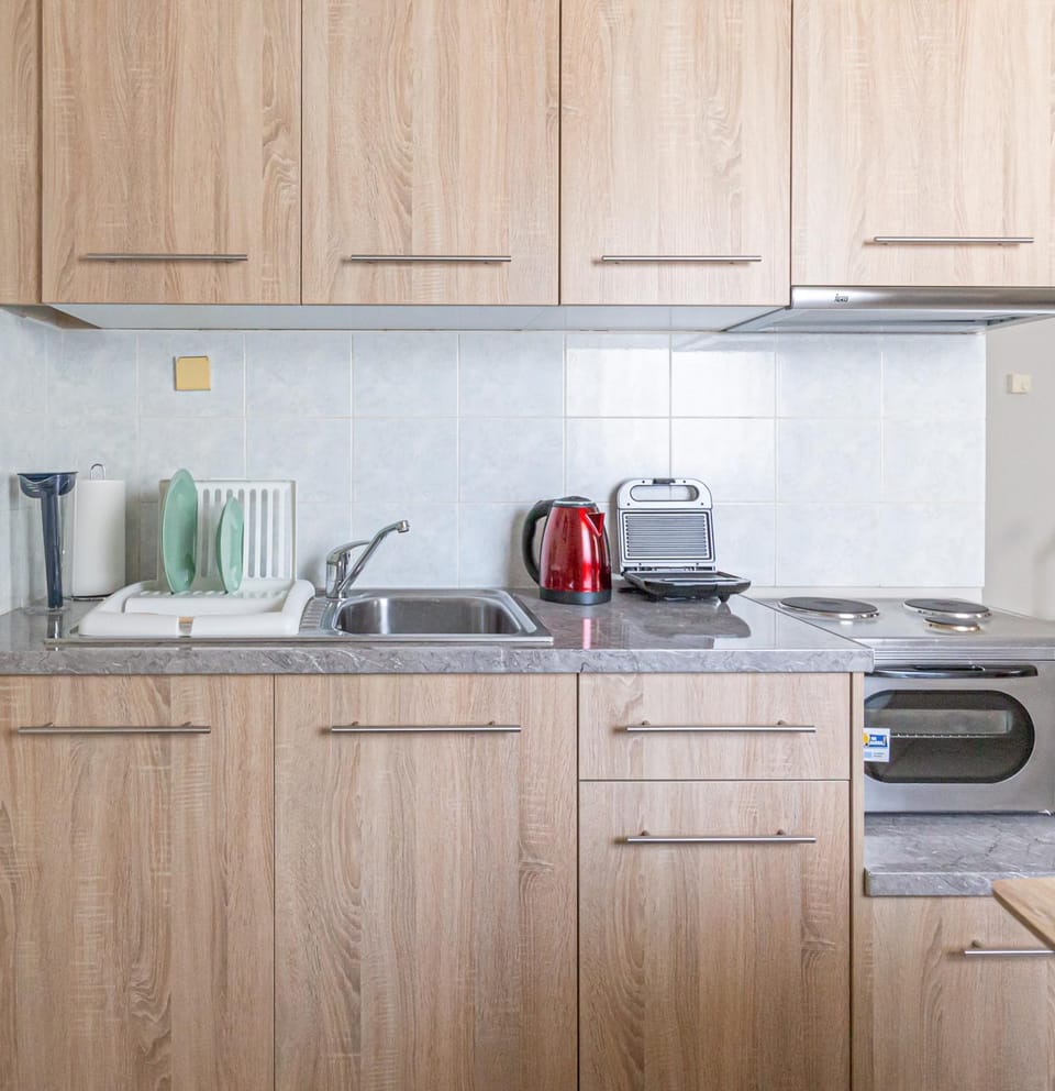 Kitchen or kitchenette, stove