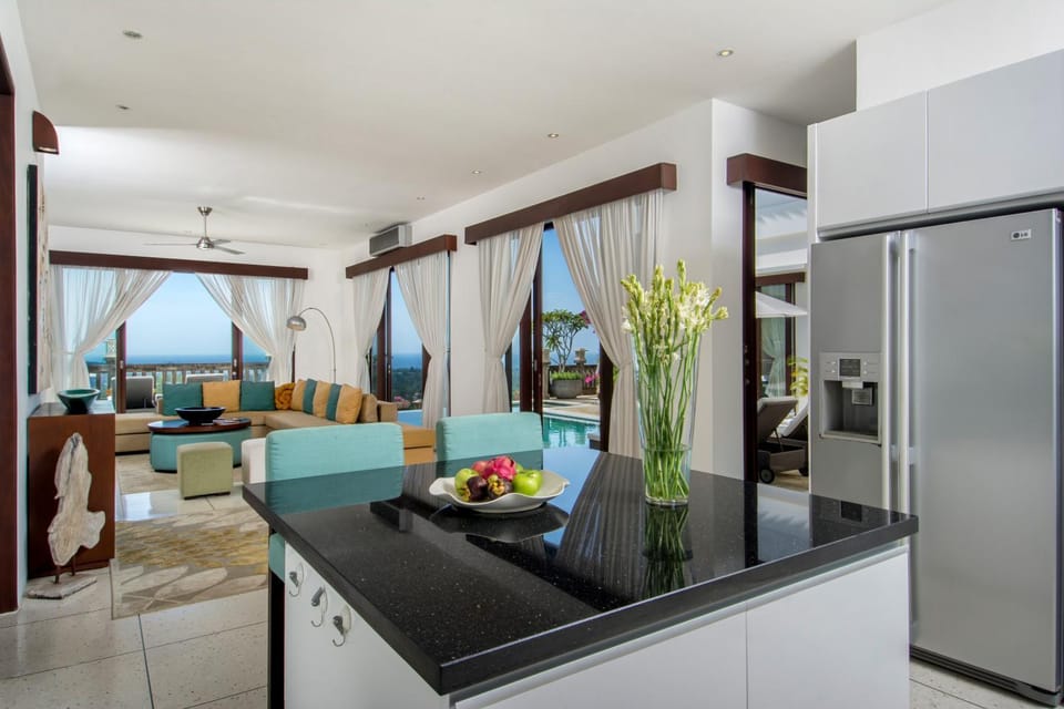 Living room, Dining area, Pool view