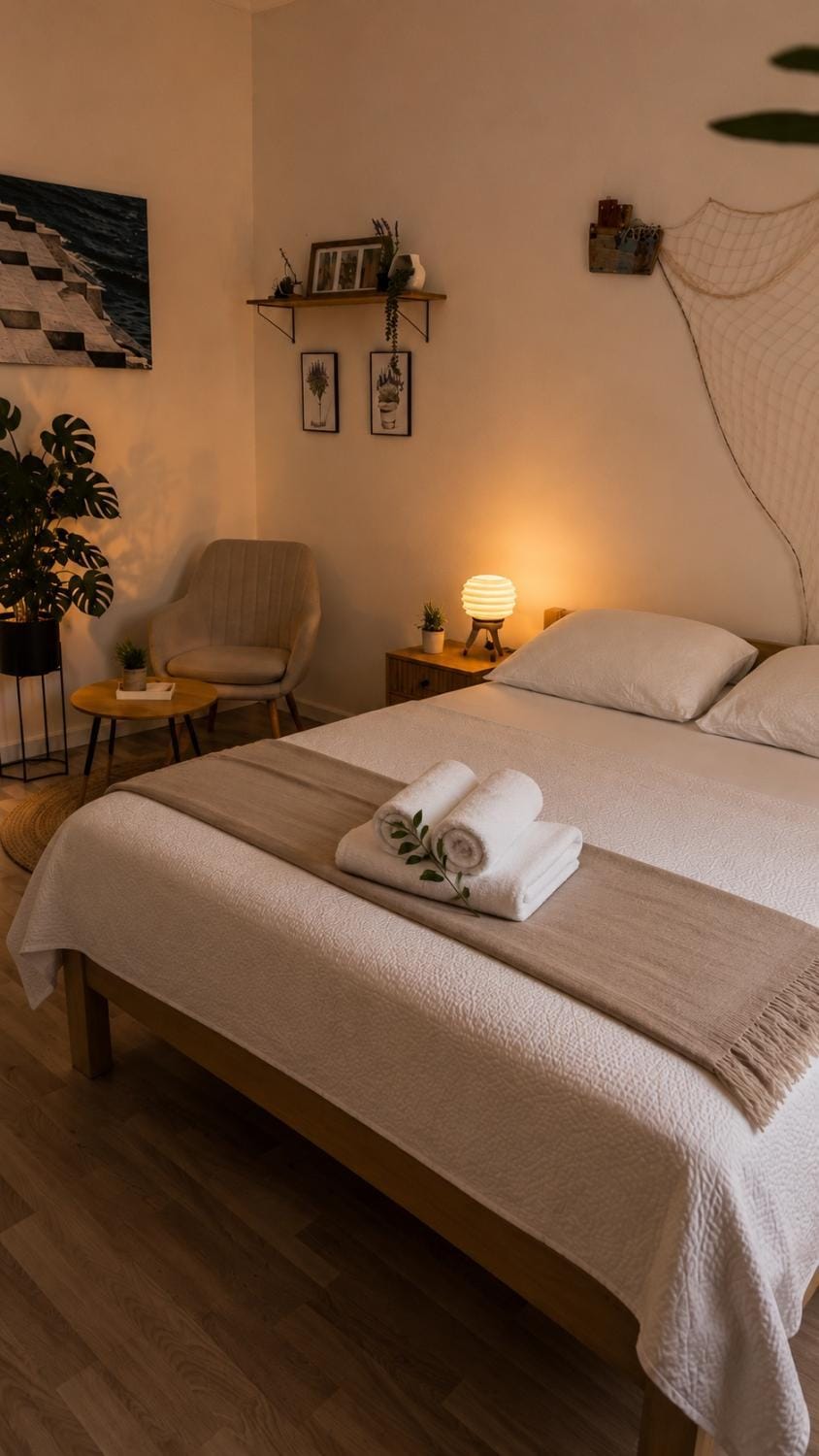 Bed, Photo of the whole room, Bedroom, towels