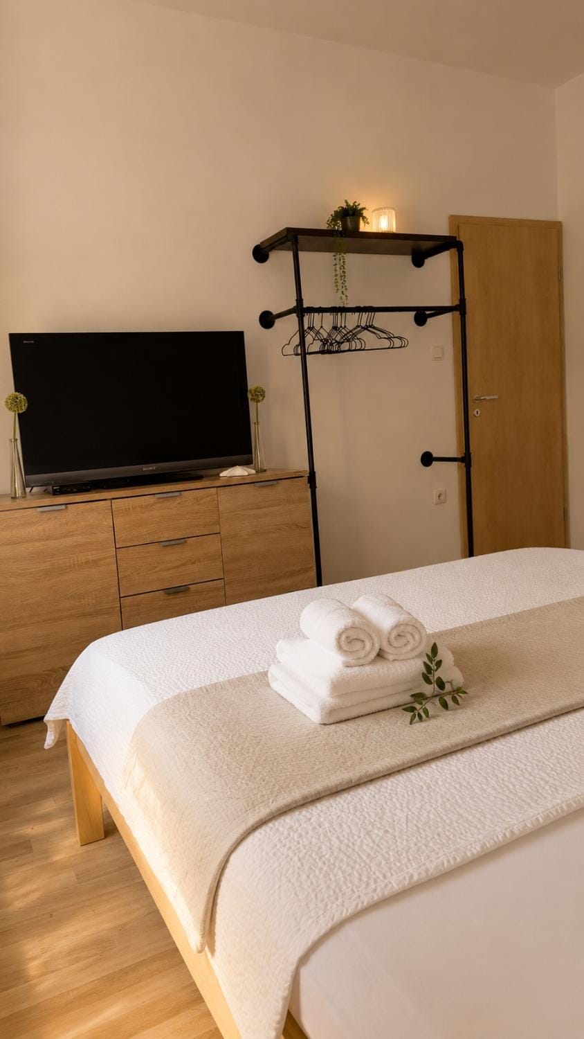 Bed, TV and multimedia, Photo of the whole room, Bedroom, towels, wardrobe