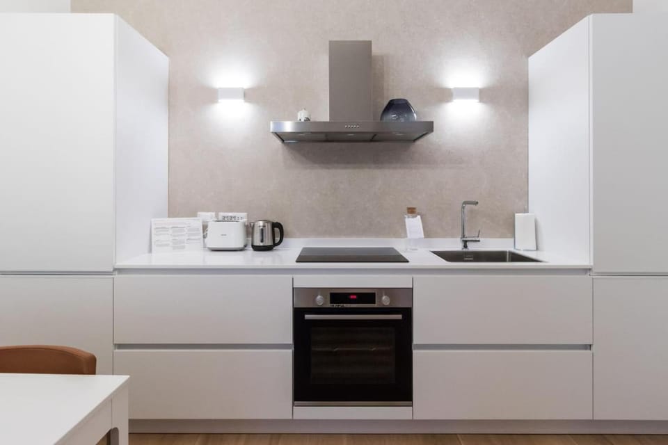 Kitchen or kitchenette, stove