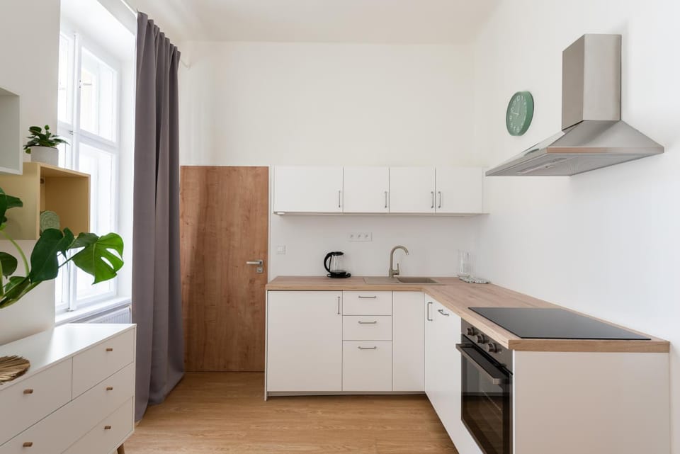 Kitchen or kitchenette, stove