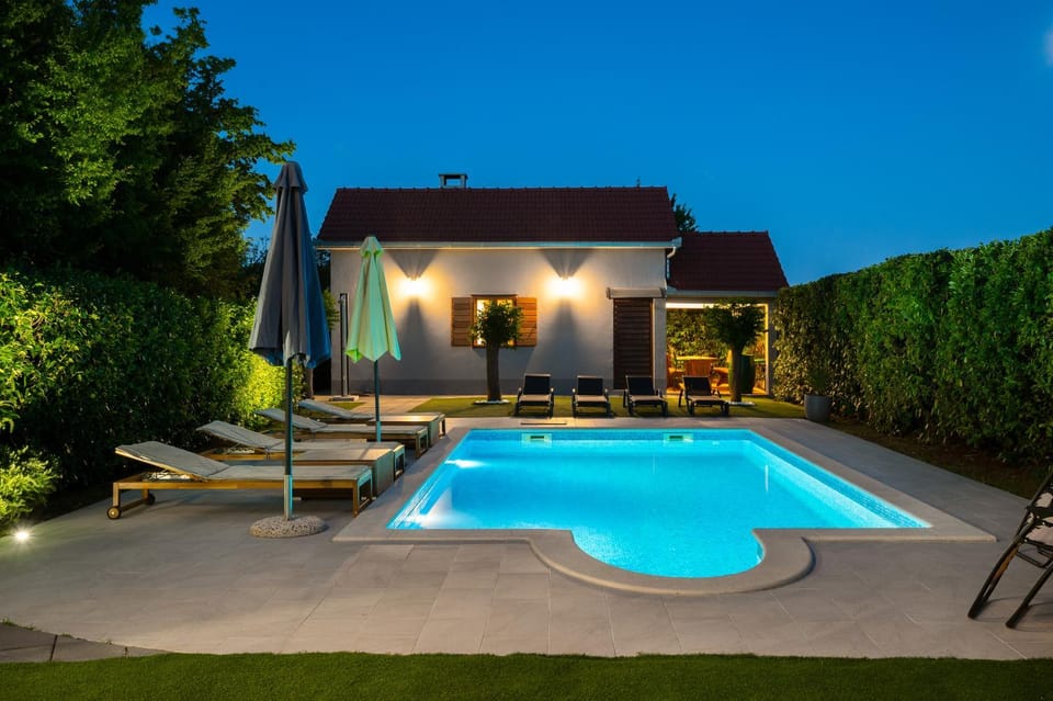 Property building, Night, Swimming pool