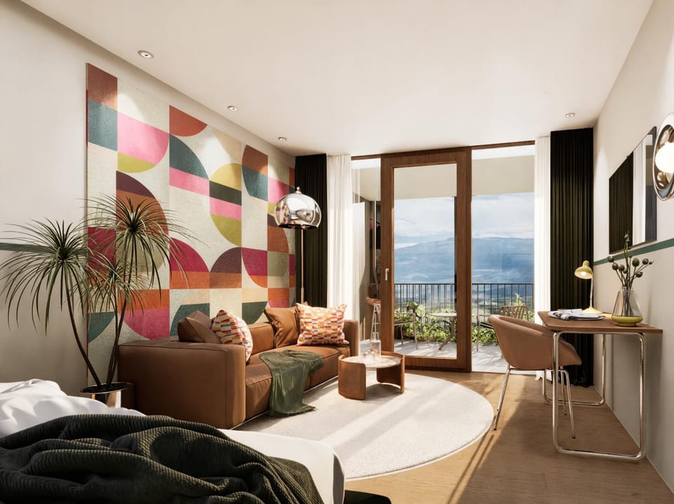 Natural landscape, Living room, Seating area, Mountain view
