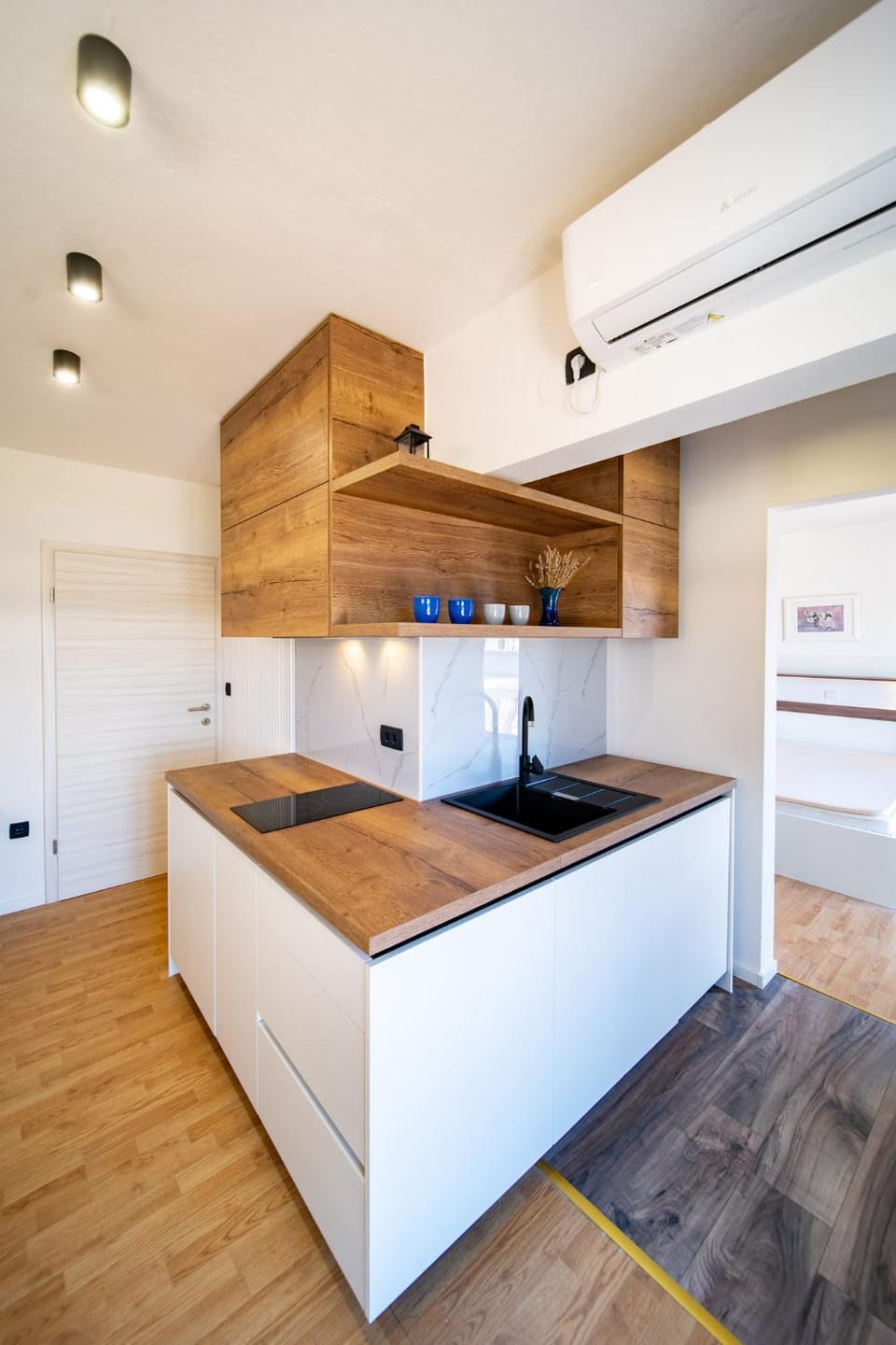 Kitchen or kitchenette, stove