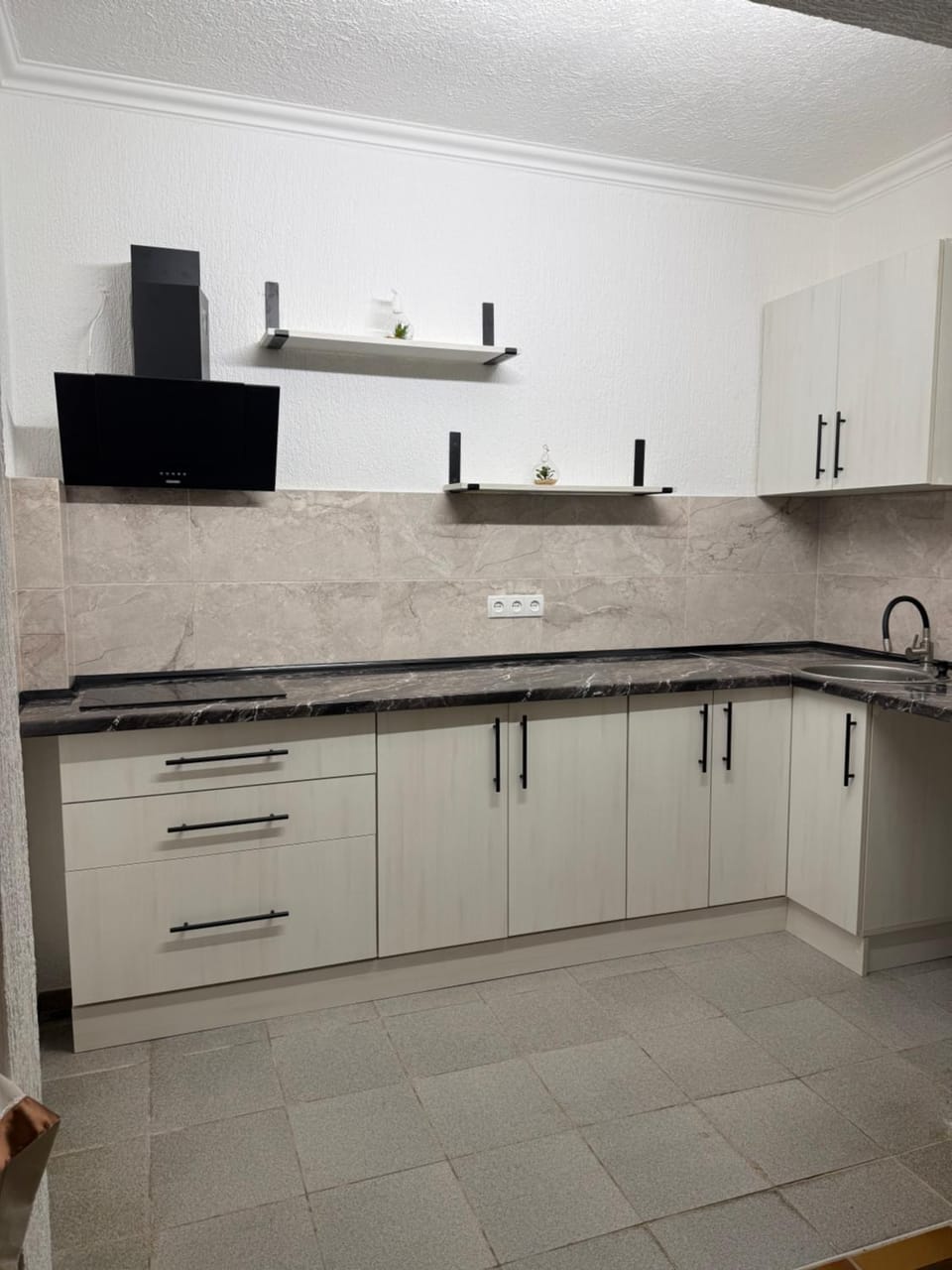 Kitchen or kitchenette, stove