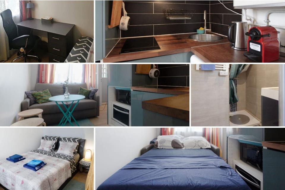 Shower, Bed, Bathroom, Coffee/tea facilities, Kitchen or kitchenette, Living room, Other, Photo of the whole room, Seating area, Dining area, Bedroom