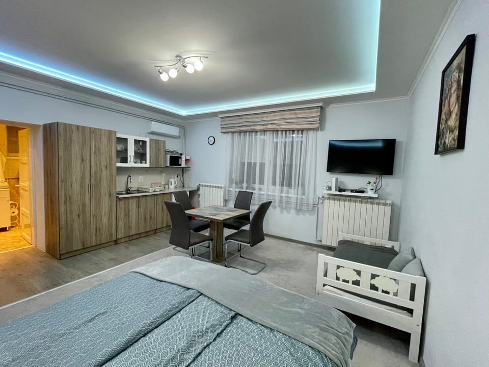Bed, TV and multimedia, Kitchen or kitchenette, Photo of the whole room, Dining area, Bedroom