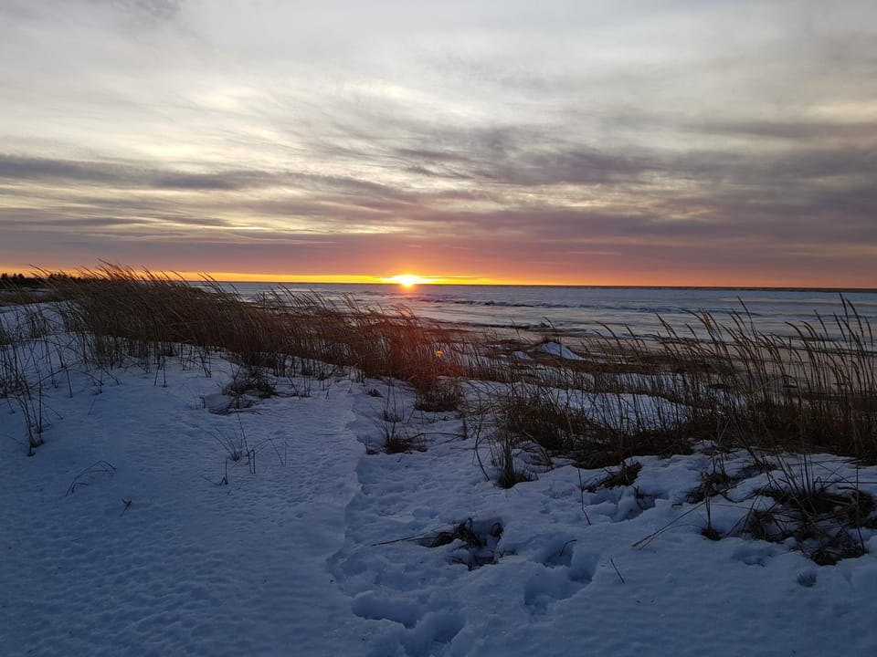 Natural landscape, Winter, Beach, Sunset
