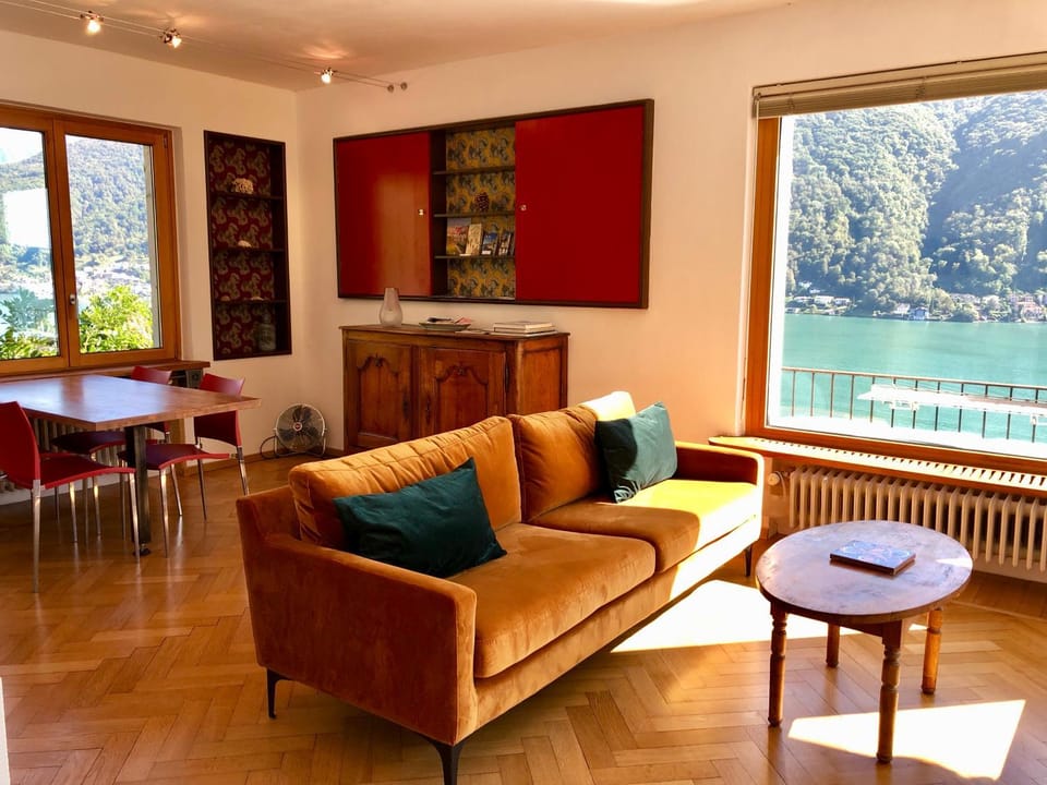 Living room, Seating area, Lake view
