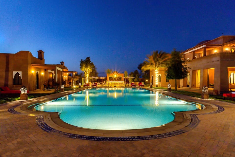 Property building, Night, Garden, Swimming pool